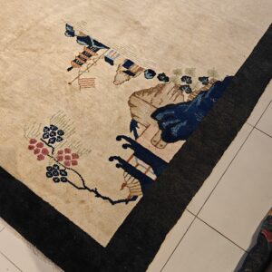 Chinese landscape with pagoda and flag