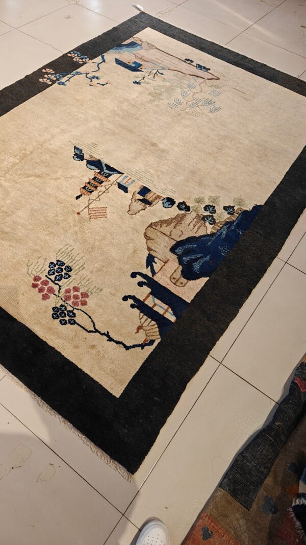 Chinese landscape with pagoda and flag