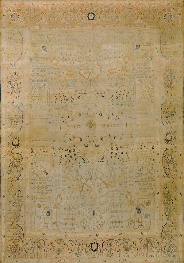 Rare light ivory color fine antique floral 19th century persian mohtashem kashan carpet