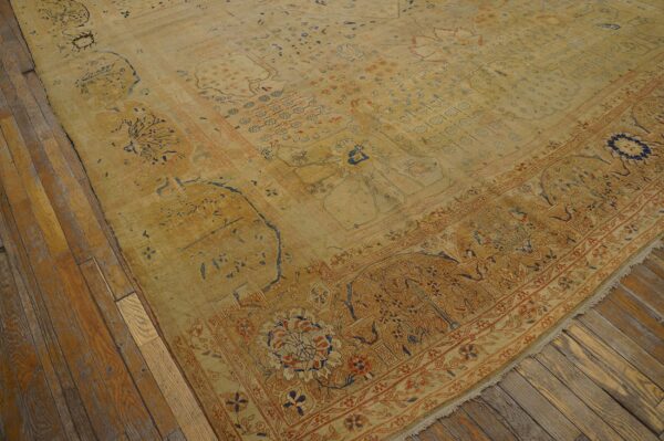 Rare light ivory color fine antique floral 19th century persian mohtashem kashan carpet - image 2