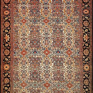 Antique Persian Sarouk Circa 1880 Ivory Lattice Field and Terracotta Blue Accents Wool Rug by Rugs On Net