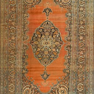 Large Rustic Open Field Floral Medallion Antique Fine Classic Persian Tabriz Rug by Rugs On Net