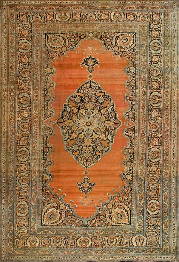 Large rustic open field floral medallion antique fine classic persian tabriz rug by rugs on net
