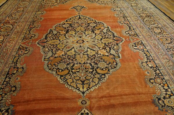 Large rustic open field floral medallion antique fine classic persian tabriz rug - image 2