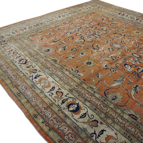 Extremely fine rustic antique allover refined floral pattern persian tabriz room size rug - image 4