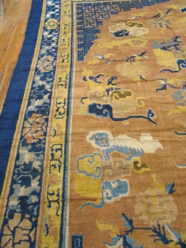 Antique chinese lions food dogs design square room size 18th century ningxia rug - image 2