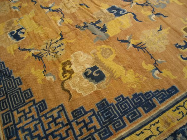 Antique chinese lions food dogs design square room size 18th century ningxia rug - image 5