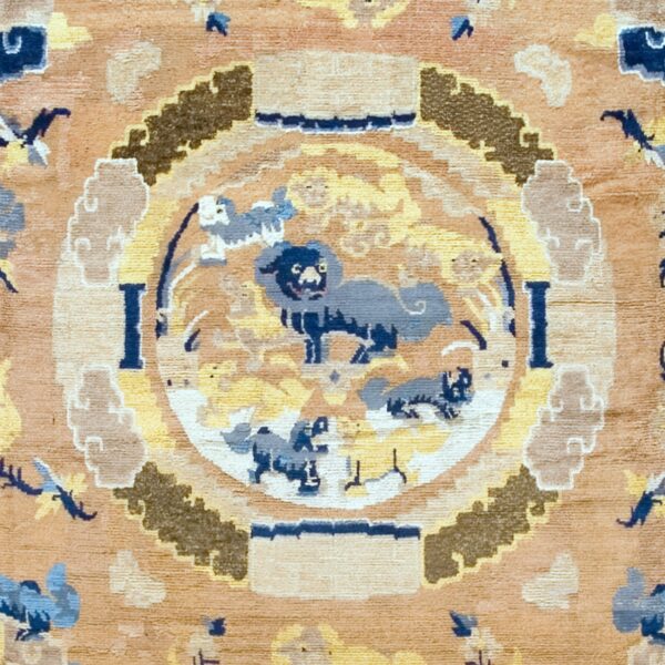 Antique chinese lions food dogs design square room size 18th century ningxia rug - image 10