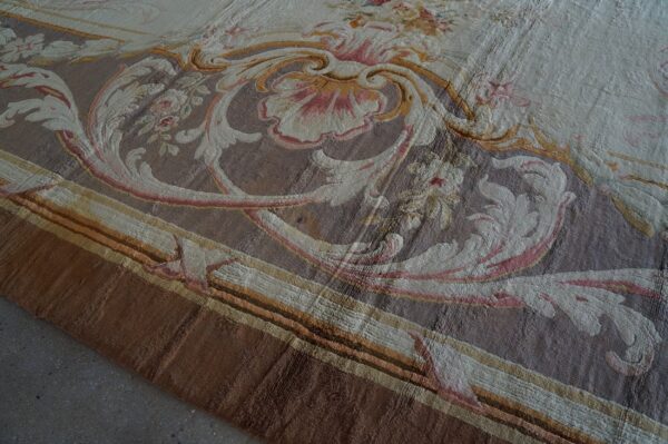 Late 19th century antique square oversized classic french savonnerie wool pile carpet - image 3