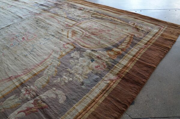 Late 19th century antique square oversized classic french savonnerie wool pile carpet - image 2