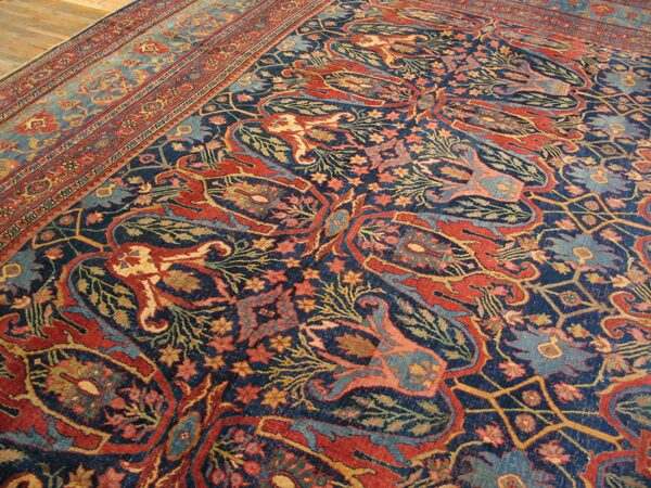 Blue antique late 19th century oversized persian tribal garous design bidjar rug - image 3
