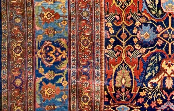 Blue antique late 19th century oversized persian tribal garous design bidjar rug by rugs on net