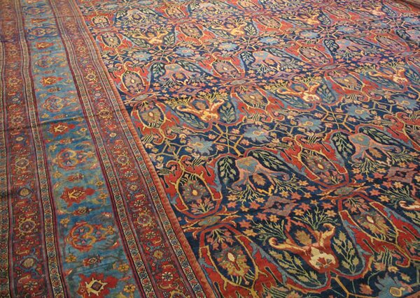 Blue antique late 19th century oversized persian tribal garous design bidjar rug by rugs on net