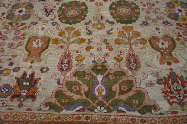 Oversized antique late 19th century ivory allover persian ziegler sultanabad carpet by rugs on net