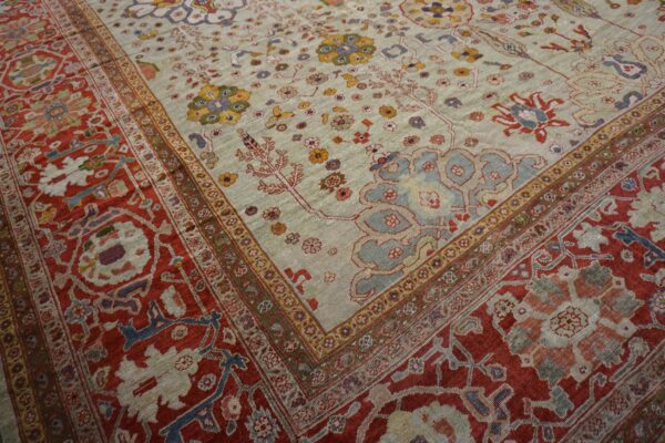Oversized antique late 19th century ivory allover persian ziegler sultanabad carpet by rugs on net