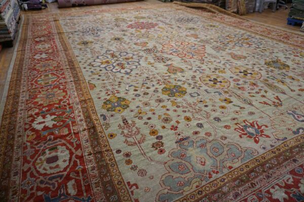 Oversized antique late 19th century ivory allover persian ziegler sultanabad carpet by rugs on net