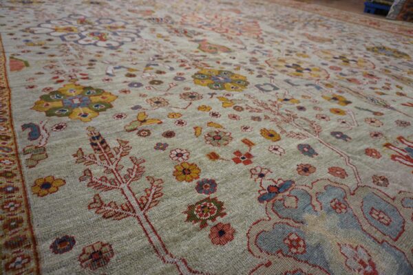 Oversized antique late 19th century ivory allover persian ziegler sultanabad carpet by rugs on net