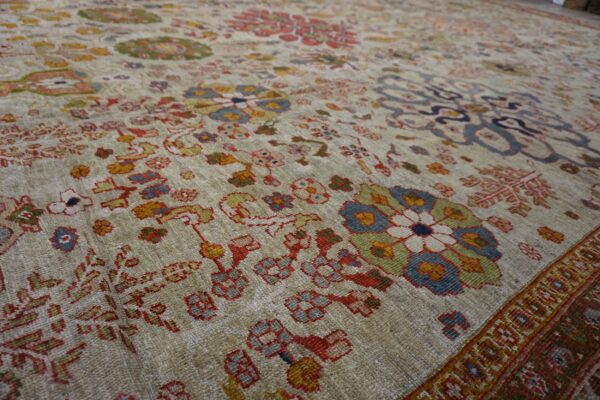 Oversized antique late 19th century ivory allover persian ziegler sultanabad carpet by rugs on net