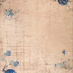 1920s Sand Color Open Floral Asymmetric Chinese Art Deco Rug