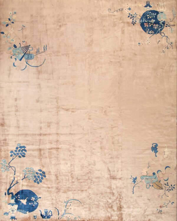 1920s sand color open floral asymmetric chinese art deco rug