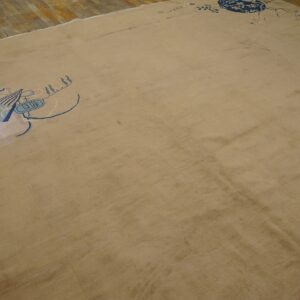 1920s Sand Color Open Floral Asymmetric Chinese Art Deco Rug