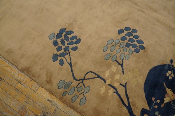 1920s sand color open floral asymmetric chinese art deco rug