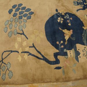 1920s Sand Color Open Floral Asymmetric Chinese Art Deco Rug