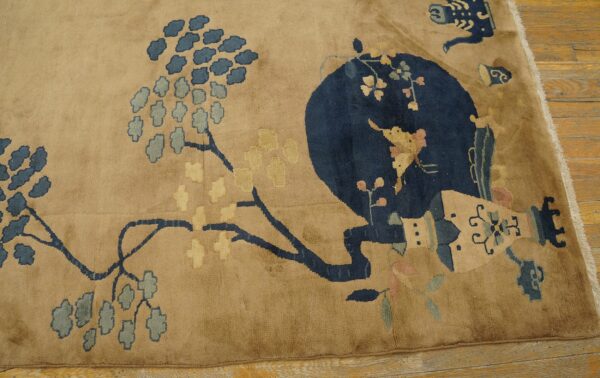 1920s sand color open floral asymmetric chinese art deco rug