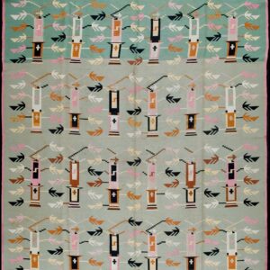 1920s Turquoise Teal Antique Besserabian Flatwoven Kilim Rug 7'9" x 12'4" Carpet