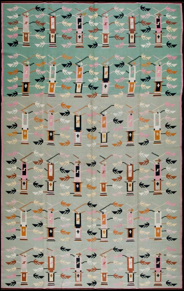 1920s turquoise teal antique besserabian flatwoven kilim rug 7'9" x 12'4" carpet