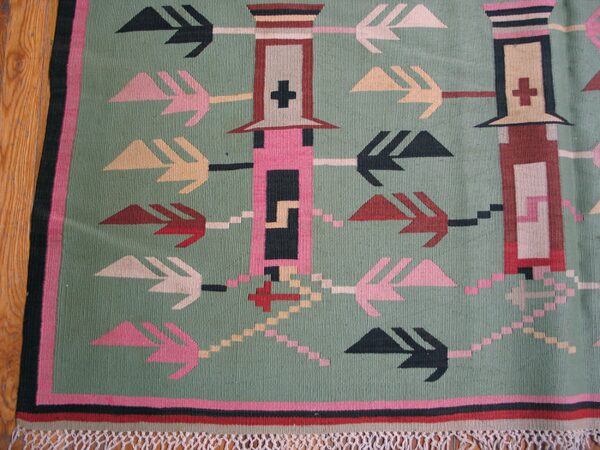 Rare teal color antique beautiful geometric pattern bessarabian flatwoven kilim room size rug - image 2