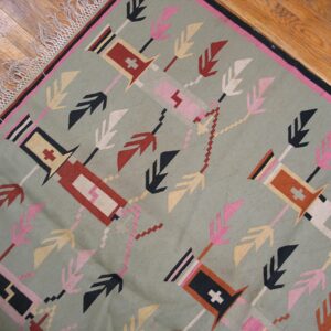 1920s Turquoise Teal Antique Besserabian Flatwoven Kilim Rug 7'9" x 12'4" Carpet