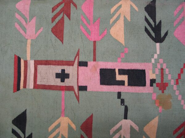 1920s turquoise teal antique besserabian flatwoven kilim rug 7'9" x 12'4" carpet