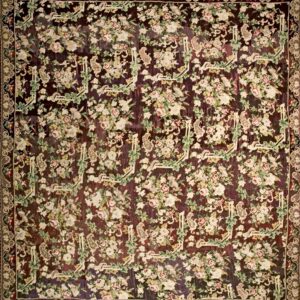 Astonishing Brown Ground in Cute Folk Art Style Antique European Needlepoint Rug by Rugs On Net