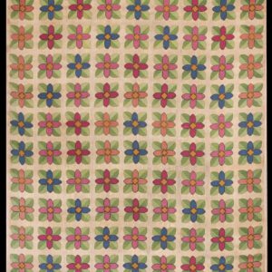 Awesome Beige With Tridimensional Rose-Green Folk Art Style Antique American Rug by Rugs On Net