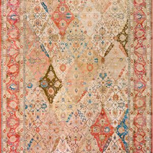 Beatiful Ivory Background and Rosette Medallion Desgin Antique PersianTabriz Rug by Rugs On Net