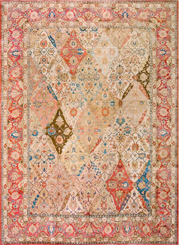Beatiful ivory background and rosette medallion desgin antique persiantabriz rug by rugs on net