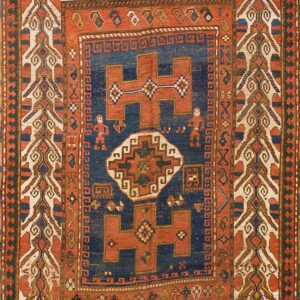 Beautiful Red Ground Color with Geometric Design Antique Caucasian Kazak Rug by Rugs On Net