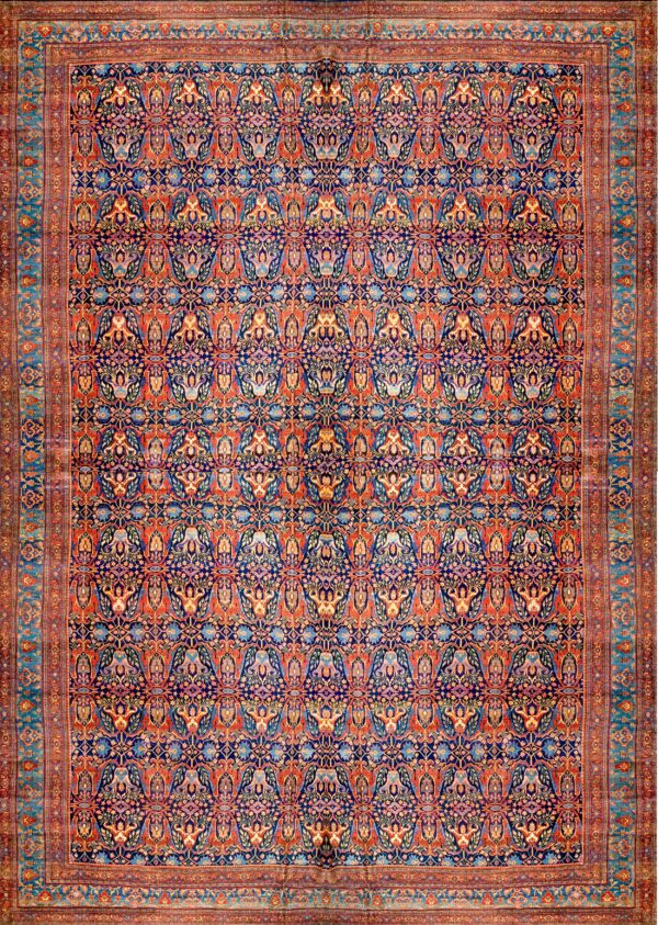Blue antique late 19th century oversized persian tribal garous design bidjar rug by rugs on net