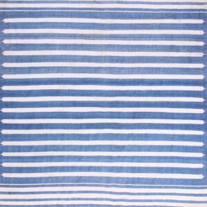 1930s Blue White Stripe Antique Indian Dhurrie Rug 7'9"x15'8" Cotton Flat Carpet