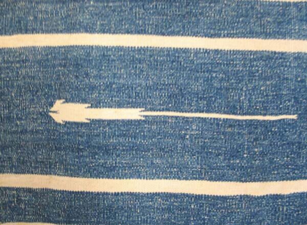 1930s blue white stripe antique indian dhurrie rug 7'9"x15'8" cotton flat carpet