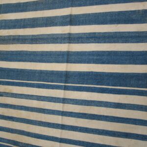 1930s Blue White Stripe Antique Indian Dhurrie Rug 7'9"x15'8" Cotton Flat Carpet