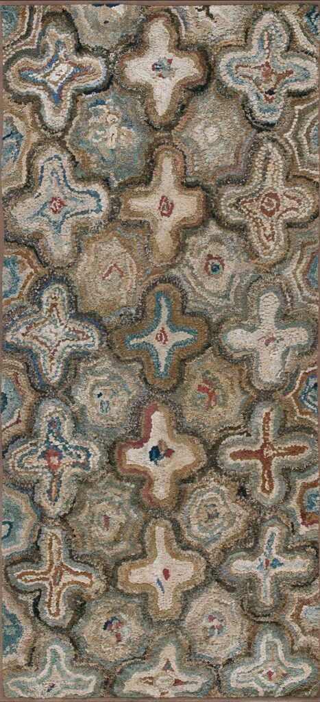 Late 19th Century 4 Point Star of Bethlehem Design Antique American Folk Art Hooked Rug
