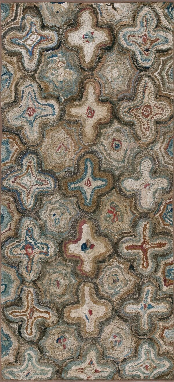 Circa 1880 american hooked wool runner with multicolor jewel tones and vintage folk art style rug by rugs on net