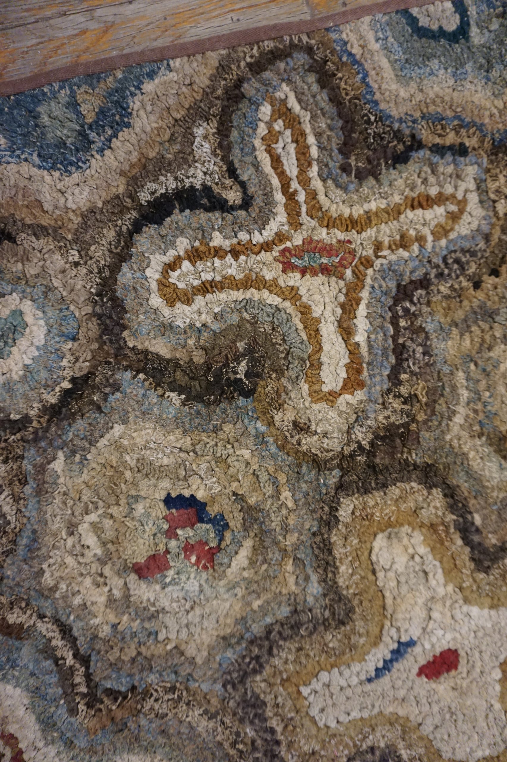 Antique 4 Point Star of Bethlehem Hooked Rug Art