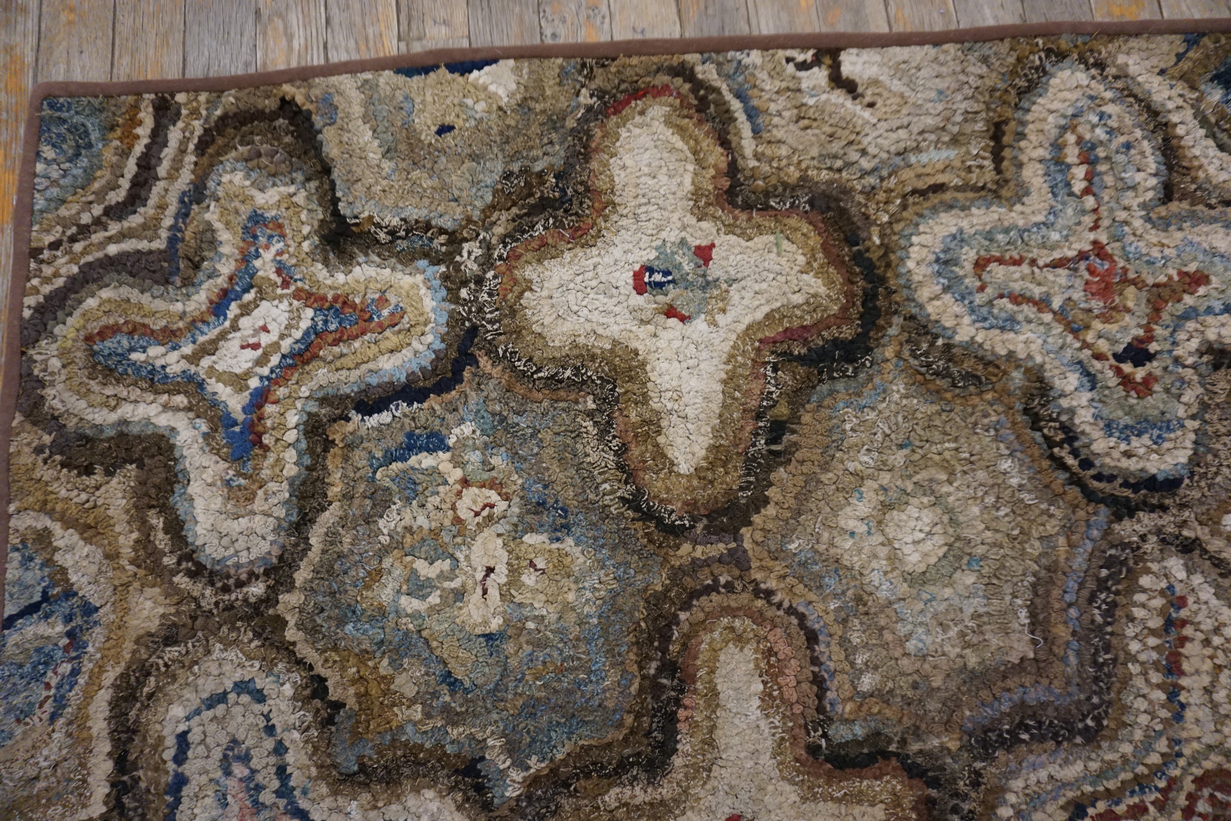 Antique 4 Point Star of Bethlehem Hooked Rug Art