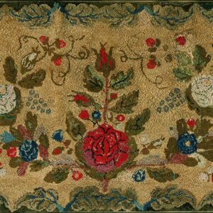 Circa 1880 Antique American Hooked Ivory Beige Cream Center Cabbage Rose Wool Rug by Rugs On Net