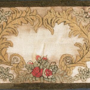 Circa 1880 Ivory and Cream American Hooked Victorian Floral Wreath Loop Pile Rug by Rugs On Net