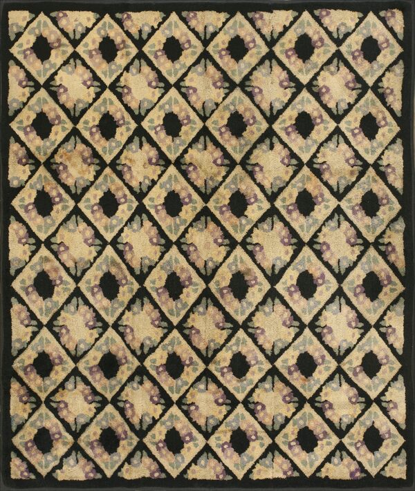 Circa 1930 american hooked wool 5 x 7 rectangle featuring striking black and tan contrast rug by rugs on net