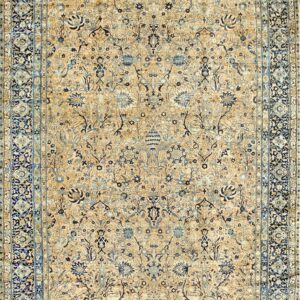 Circa 1930 Oversized Persian Kerman Gold Wool dense all-over floral wide palmette main border Carpet by Rugs On Net